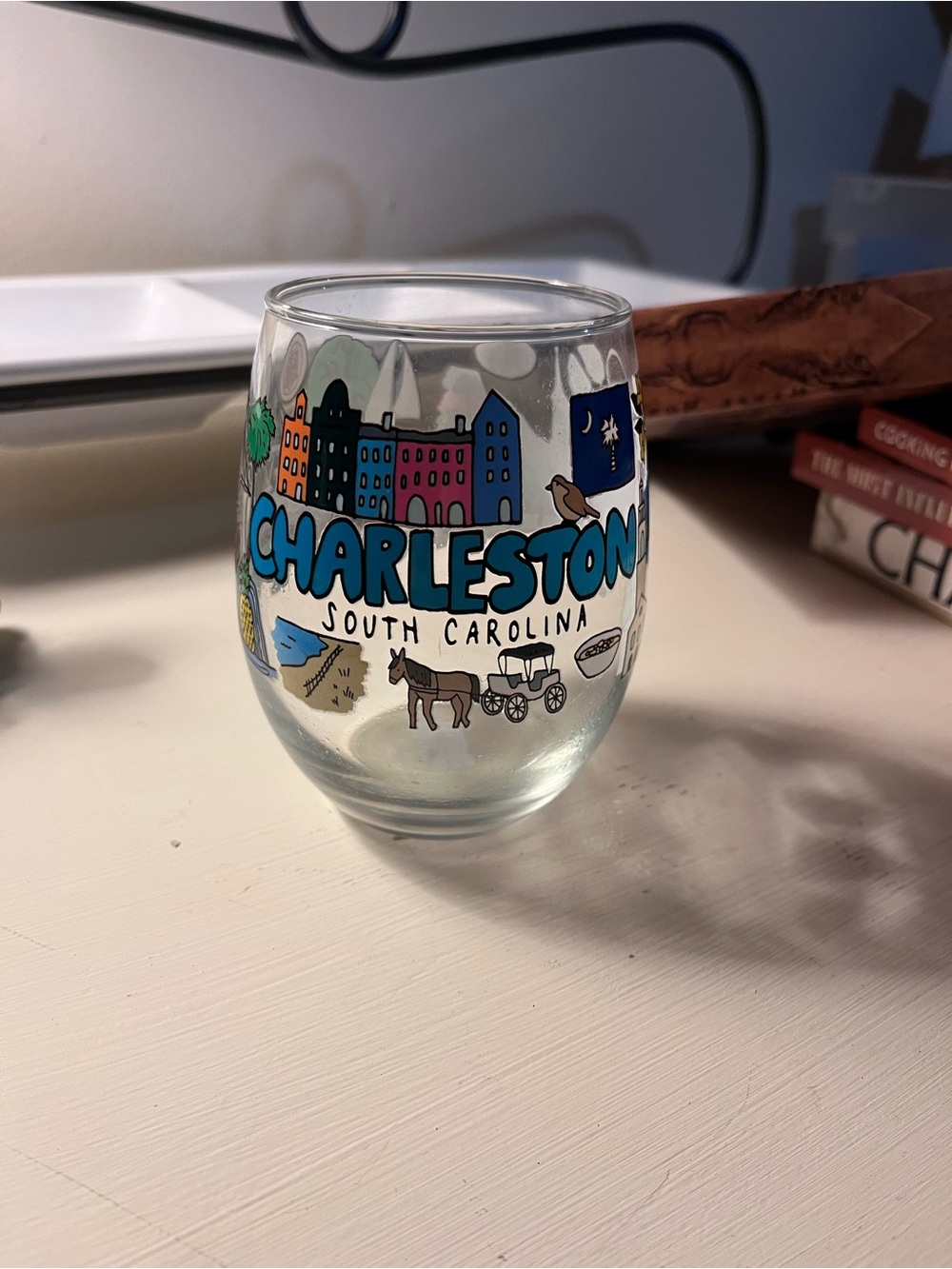 Charleston South Carolina Blue Illustrated Stemless Glass - Travel Souvenir